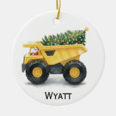 Personalized Kids Dump Truck Christmas Ornament  セラミックオーナメント (正面)