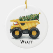 Personalized Kids Dump Truck Christmas Ornament  セラミックオーナメント (裏面)