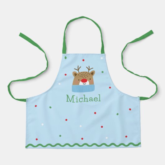 Personalized Kids Festive Reindeer Christmas  エプロン (正面)