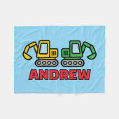 Personalized kid's fleece blanket with excavators フリースブランケット (正面(横))
