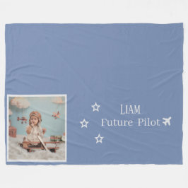 Personalized Kids Future Pilot with Photo & Name フリースブランケット