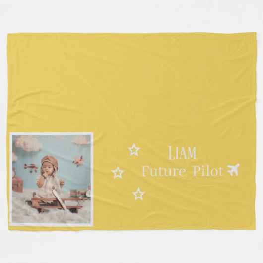 Personalized Kids Future Pilot with Photo & Name フリースブランケット (正面(横))