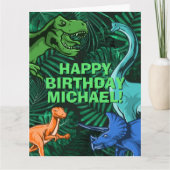 Personalized Kids Jurassic Dino Dinosaur Birthday カード (正面)