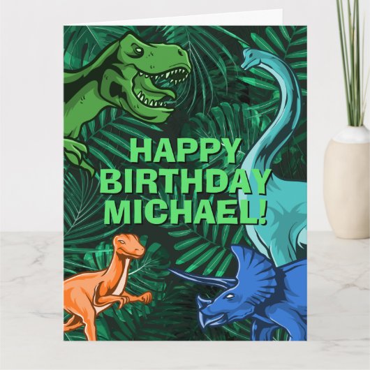 Personalized Kids Jurassic Dino Dinosaur Birthday カード (正面)