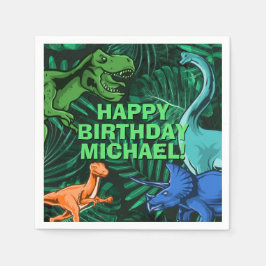  Personalized Kids Jurassic Dino Dinosaur Birthday スタンダードカクテルナプキン