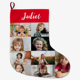 Personalized Kids Name & Photo Collage ラージクリスマスストッキング