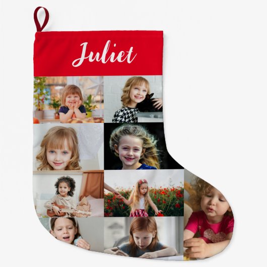 Personalized Kids Name & Photo Collage ラージクリスマスストッキング (正面)