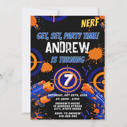 Personalized Kids Nerf Birthday Invitation 招待状 (正面)