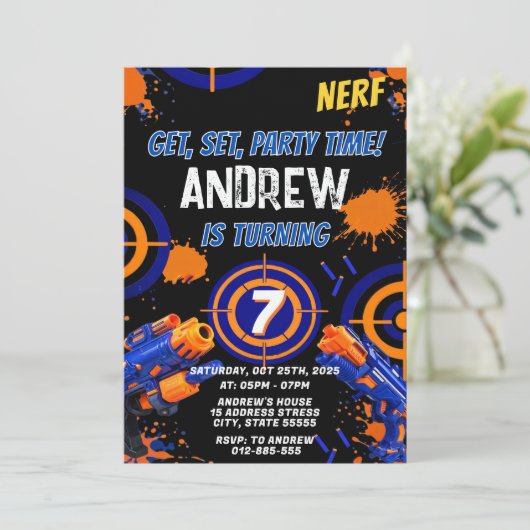 Personalized Kids Nerf Birthday Invitation 招待状 (スタンド正面)