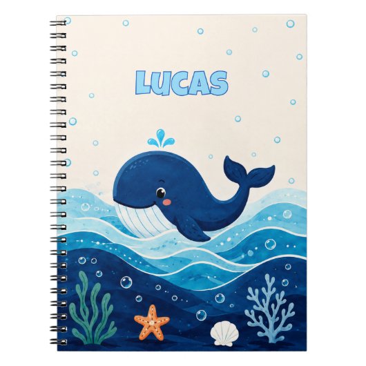 Personalized Kids Ocean Whale Name Notebook ノートブック (正面)