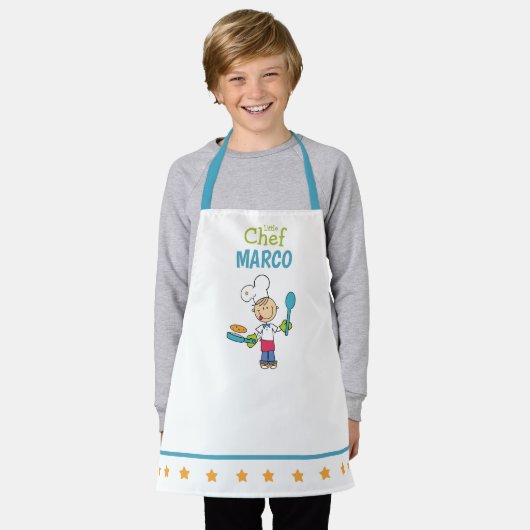 Personalized Kids Pancake Chef Apron With Stars エプロン (着用した状態)