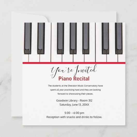 Personalized Kids Piano Recital Invitation (正面)