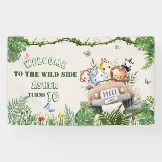  Personalized Kids Safari Birthday Welcome Banner 横断幕 (横)