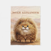 Personalized Kids Safari Cute Fluffy Leopard  フリースブランケット (正面)