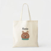 Personalized Kids' Tote Bag with Hipster Bear トートバッグ (正面)