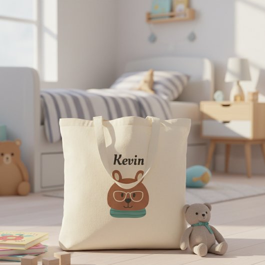 Personalized Kids' Tote Bag with Hipster Bear トートバッグ