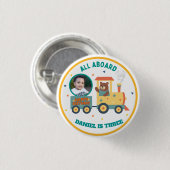 Personalized Kids Train Birthday Photo  缶バッジ (正面&裏面)