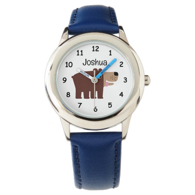 Personalized kid's watch with cute brown bear cub 腕時計 (正面)