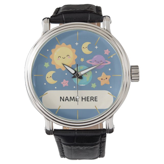 Personalized Kids Watch with Name Cute Space Theme 腕時計 (正面)