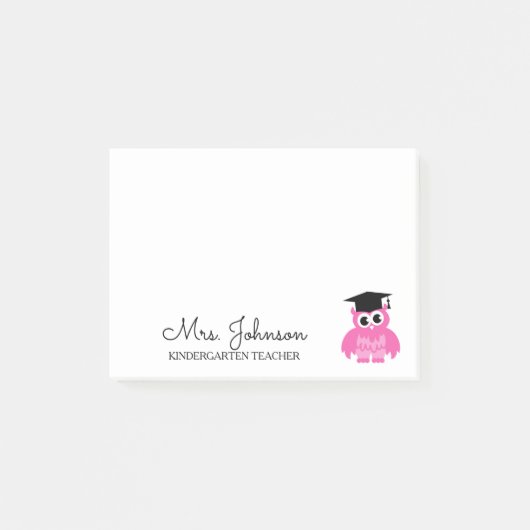 Personalized kindergarten school teacher pink owl ポストイット (正面)
