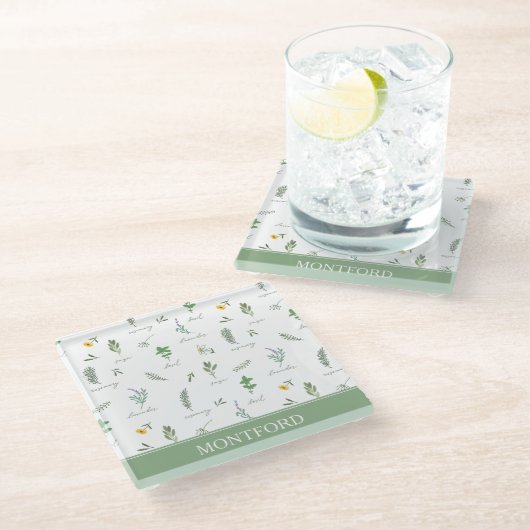 Personalized Kitchen Garden Botanical ガラスコースター (アングル)