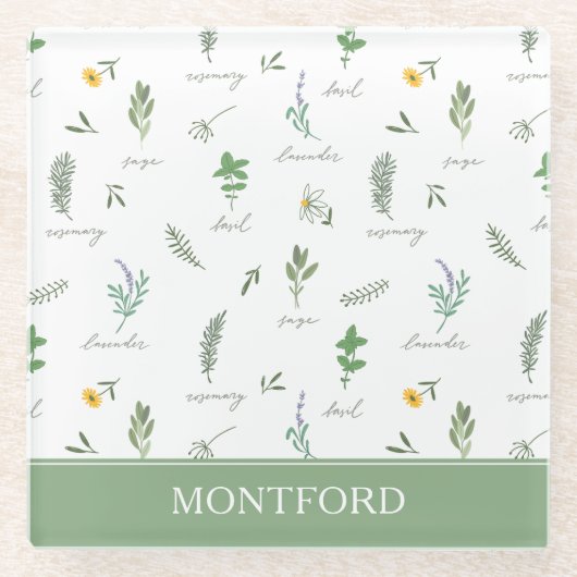 Personalized Kitchen Garden Botanical ガラスコースター (正面)