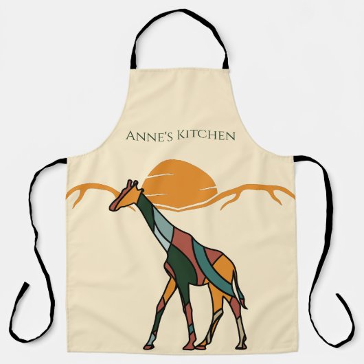 Personalized Kitchen Name Giraffe Boho Mom Gift エプロン (正面)