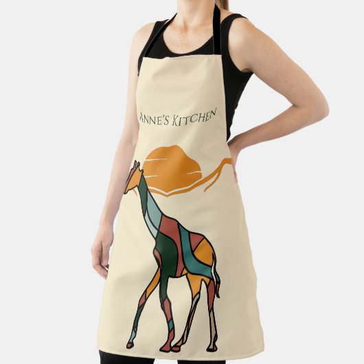 Personalized Kitchen Name Giraffe Boho Mom Gift エプロン (インサイチュ)