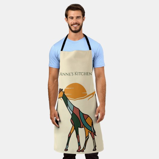 Personalized Kitchen Name Giraffe Boho Mom Gift エプロン (着用した状態)