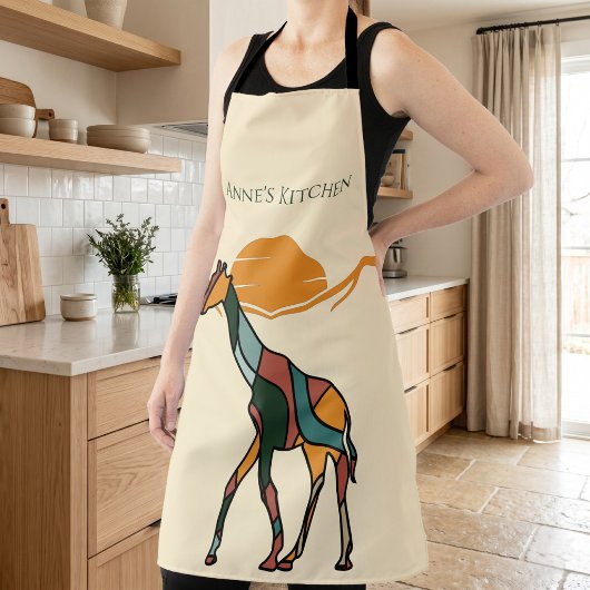 Personalized Kitchen Name Giraffe Boho Mom Gift エプロン