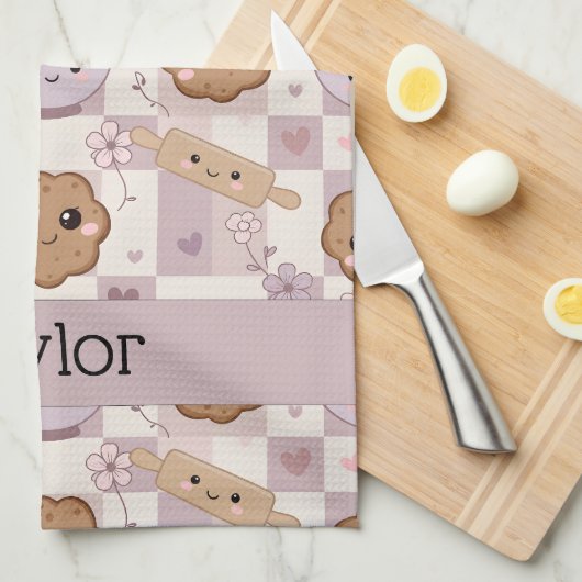 Personalized Kitchen Tea Towel Kawaii Cookie  キッチンタオル (四つ折り)