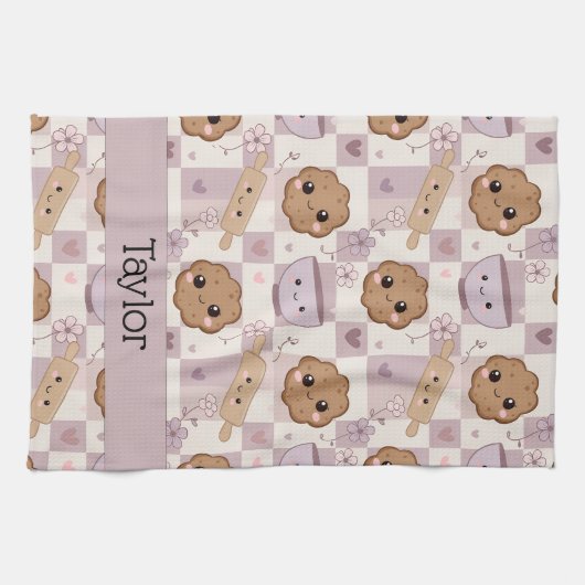 Personalized Kitchen Tea Towel Kawaii Cookie  キッチンタオル (横)