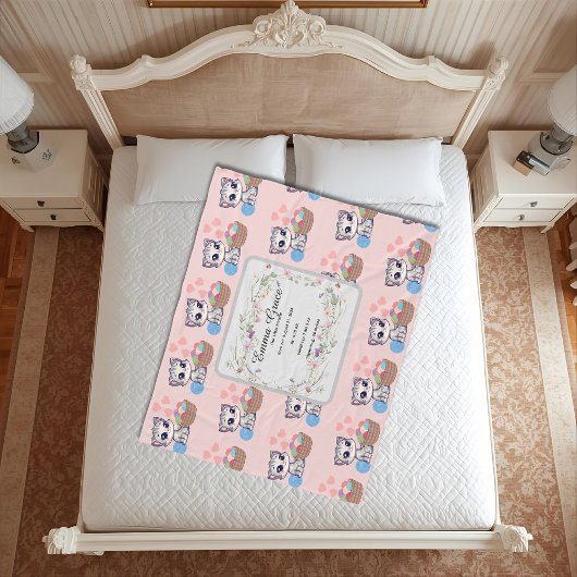 Personalized Kitten Baby Blanket | Custom Birth  フリースブランケット