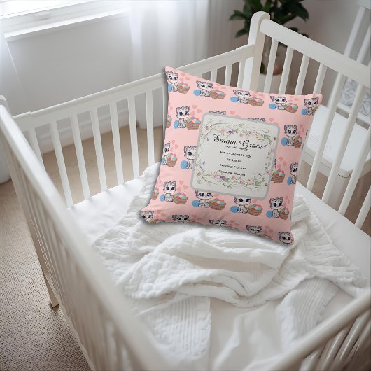 Personalized Kitten & Wildflowers Birth Keepsake クッション
