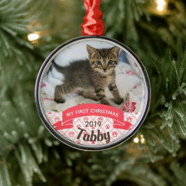 Personalized Kitten's First Christmas Photo メタルオーナメント