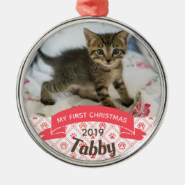 Personalized Kitten's First Christmas Photo メタルオーナメント