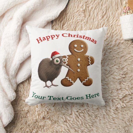 Personalized Kiwi Bird & Gingerbread Man Christmas クッション (ブランケット)