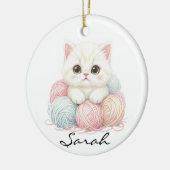 Personalized Knitting Kitten Ornament セラミックオーナメント (左)