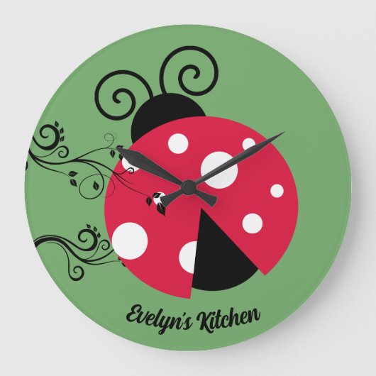 Personalized Lady Bug Kitchen Clock Ladybug ラージ壁時計 (正面)