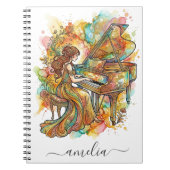 Personalized Lady Grand Piano Artistic Colourful   ノートブック (正面)
