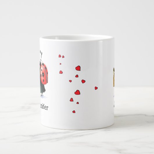 Personalized Ladybug Couple Mug ジャンボコーヒーマグカップ (正面)