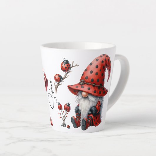 Personalized Ladybug Gnomes Latte Mug カフェラテマグ (右アングル)