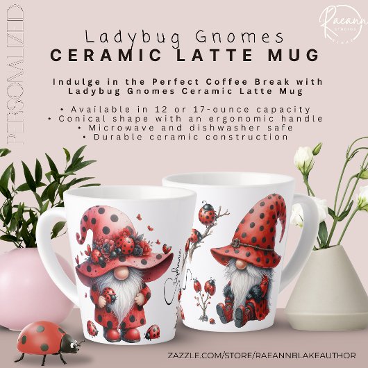 Personalized Ladybug Gnomes Latte Mug カフェラテマグ