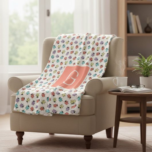 Personalized Ladybug Throw Blanket フリースブランケット