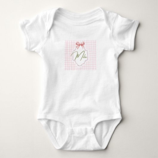 Personalized Lainey Baby Girl Nursery Bow&Gingham  ベビーボディスーツ (正面)