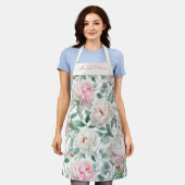 Personalized Large Floral Pattern Pink White Green エプロン (着用した状態)