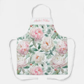 Personalized Large Floral Pattern Pink White Green エプロン (正面)