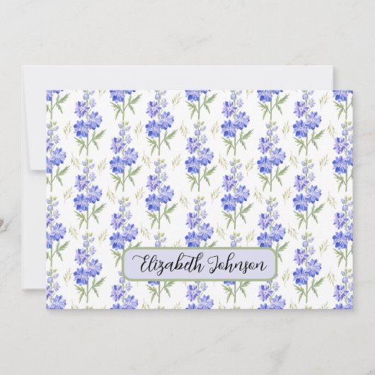 Personalized Larkspur Floral Botanical Note Card ノートカード (正面)