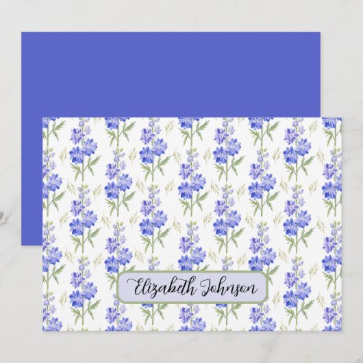 Personalized Larkspur Floral Botanical Note Card ノートカード (正面/裏面)