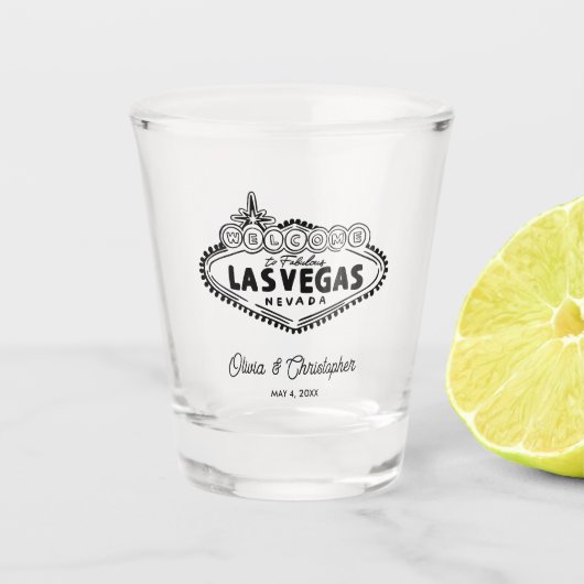Personalized Las Vegas Wedding Favor Hand Drawn ショットグラス (正面)